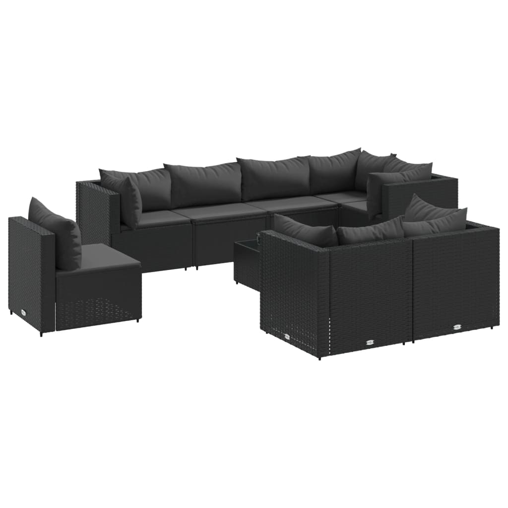 Set mobilier de grădină cu perne, 9 piese, negru, poliratan GartenMobel Dekor
