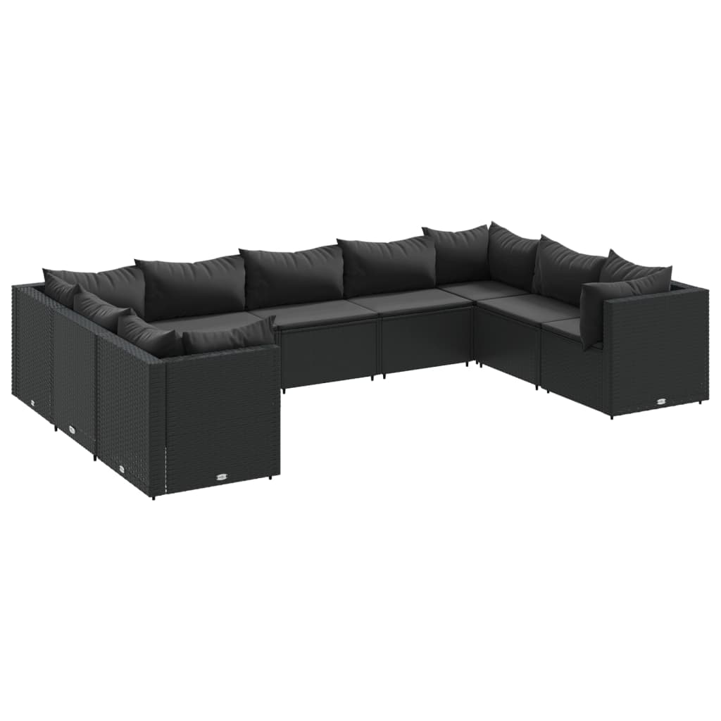 Set mobilier de grădină cu perne, 9 piese, negru, poliratan GartenMobel Dekor