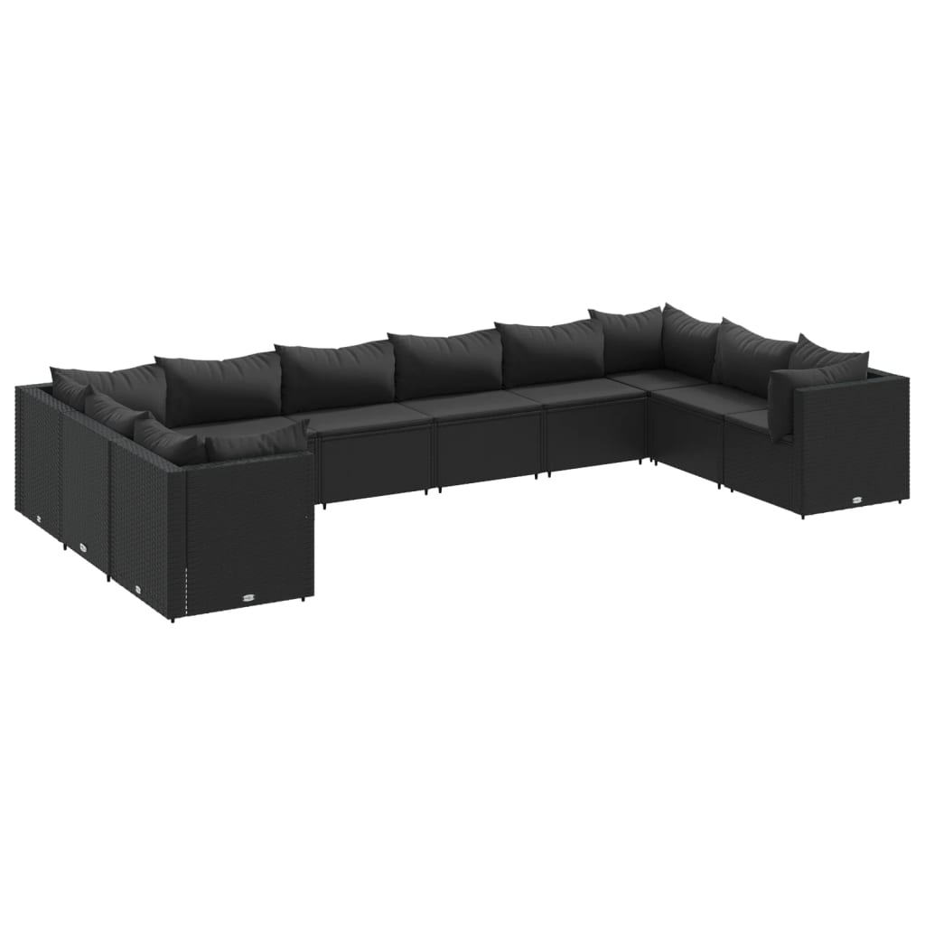 Set mobilier de grădină cu perne, 10 piese, negru, poliratan GartenMobel Dekor