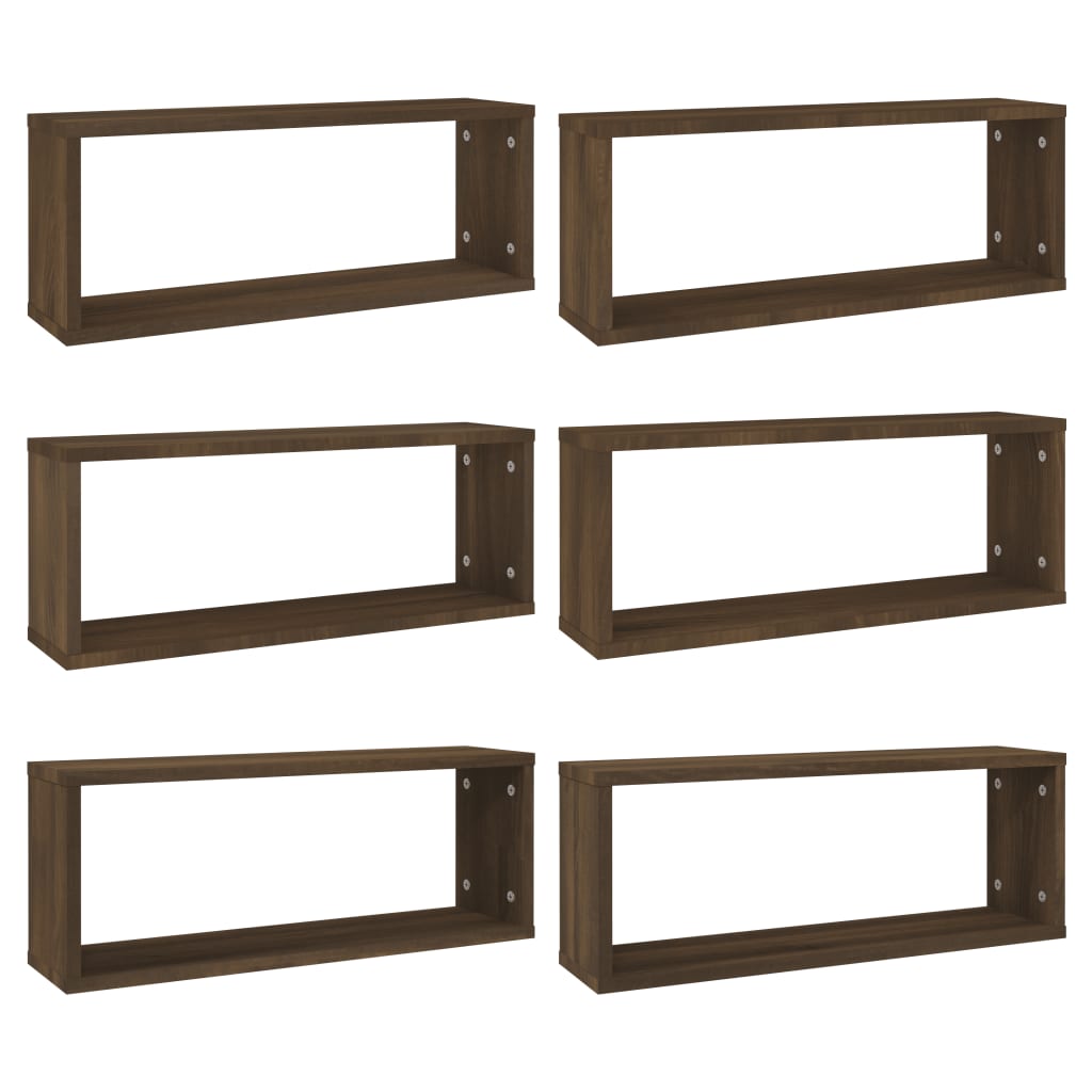 Rafturi de perete cub, 6 buc., stejar maro, 60x15x23 cm, lemn GartenMobel Dekor