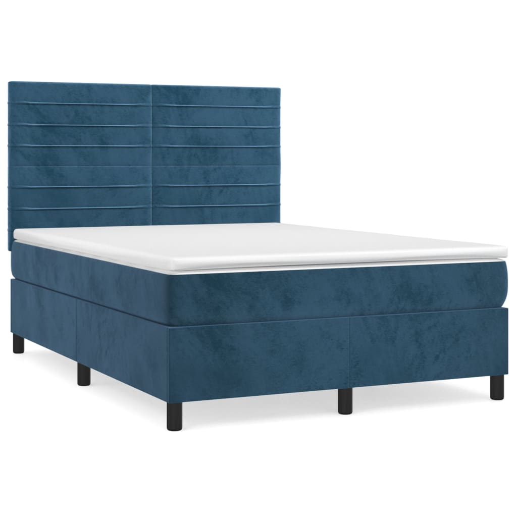 Pat box spring cu saltea, albastru închis, 140x190 cm, catifea GartenMobel Dekor