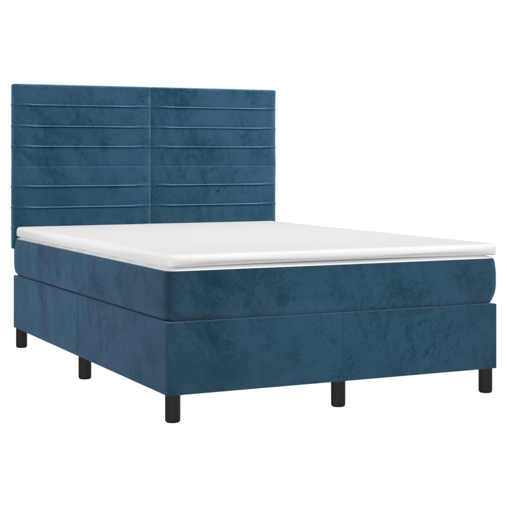 Pat box spring cu saltea, albastru închis, 140x190 cm, catifea GartenMobel Dekor