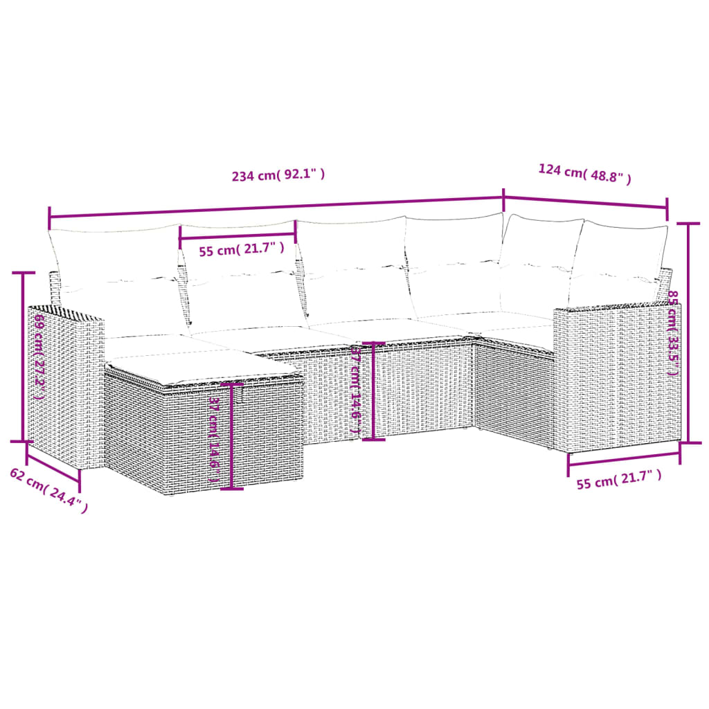 Set canapele de grădină cu perne, 6 piese gri deschis poliratan GartenMobel Dekor