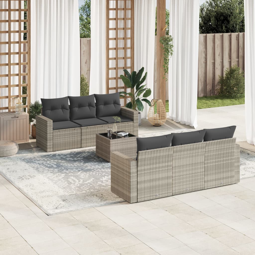 Set canapele de grădină cu perne, 7piese gri deschis poliratan GartenMobel Dekor