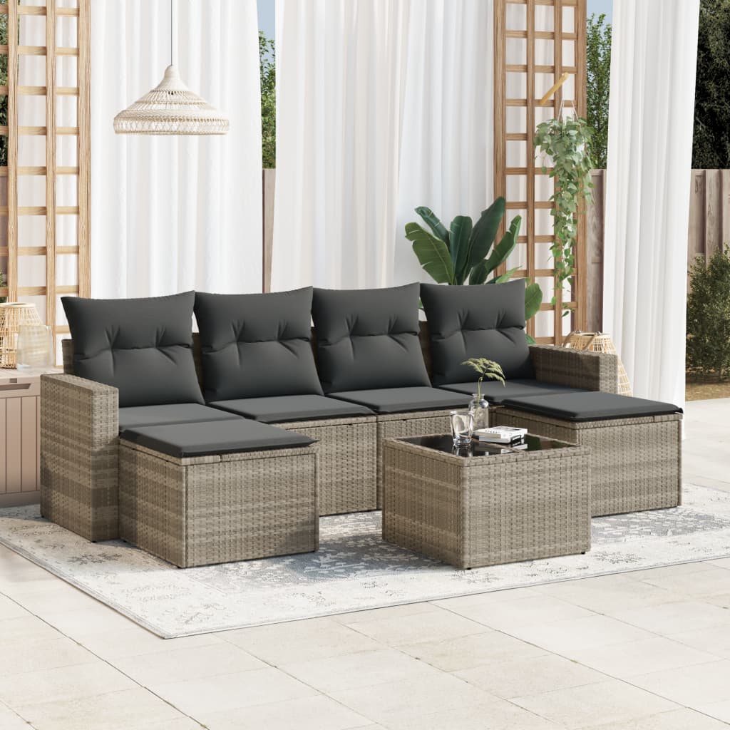 Set canapele de grădină cu perne, 7piese gri deschis poliratan GartenMobel Dekor