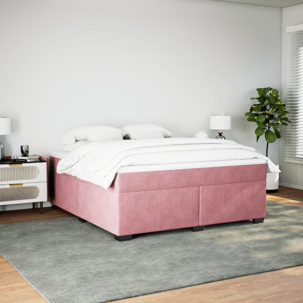 Pat box spring cu saltea, roz, 180x200 cm, catifea GartenMobel Dekor