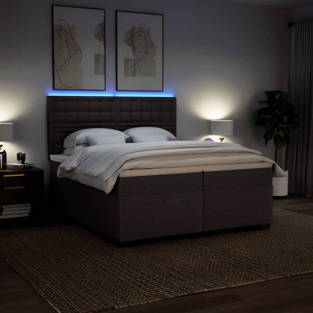 Pat box spring cu saltea, maro închis, 200x200 cm, textil GartenMobel Dekor