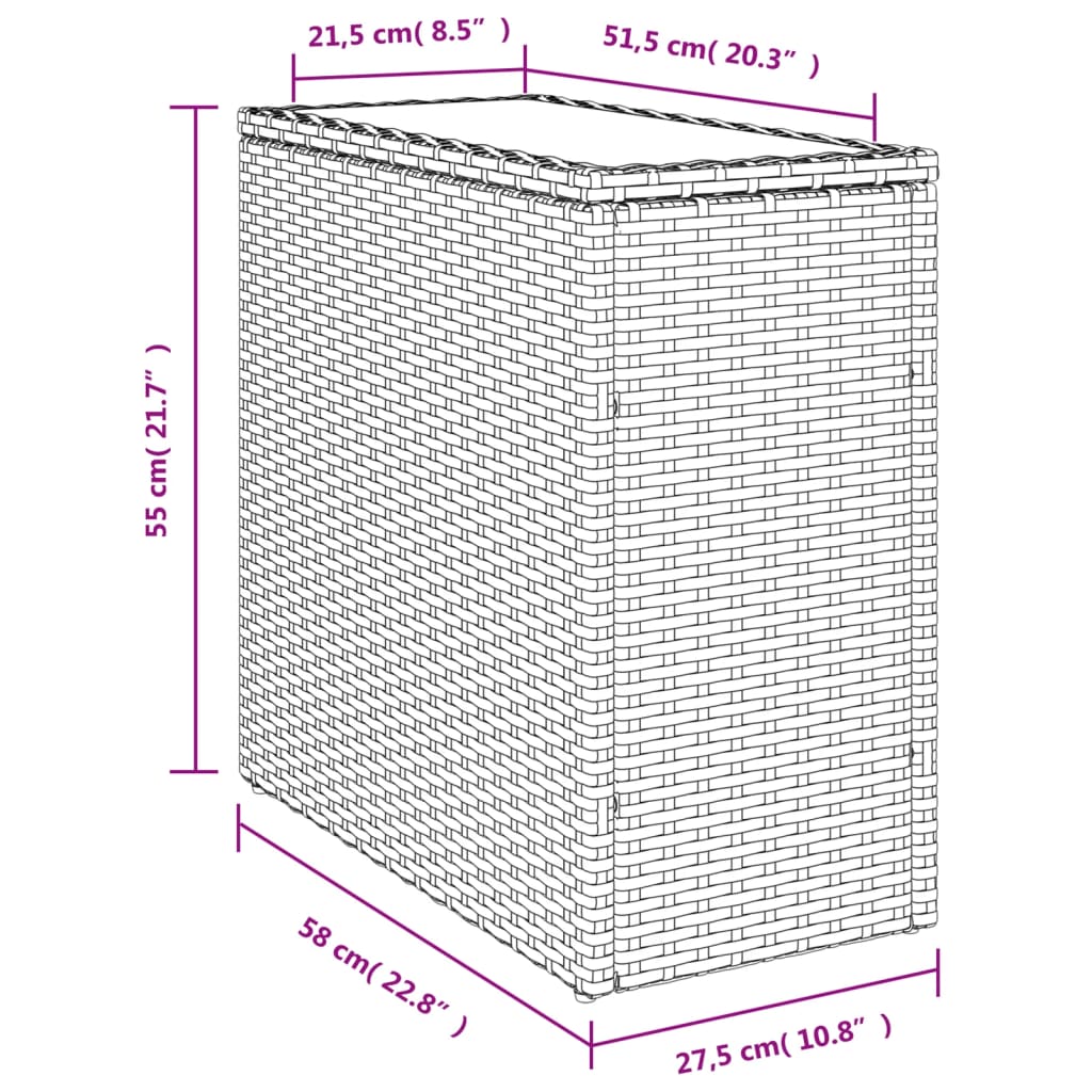 Masă laterală grădină, blat sticlă, gri 58x27,5x55 cm poliratan GartenMobel Dekor