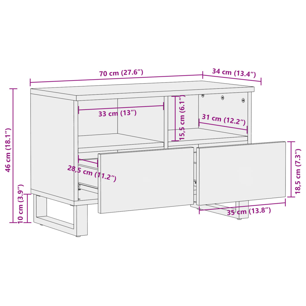 Dulap TV maro 70x34x46 cm lemn masiv de mango GartenMobel Dekor