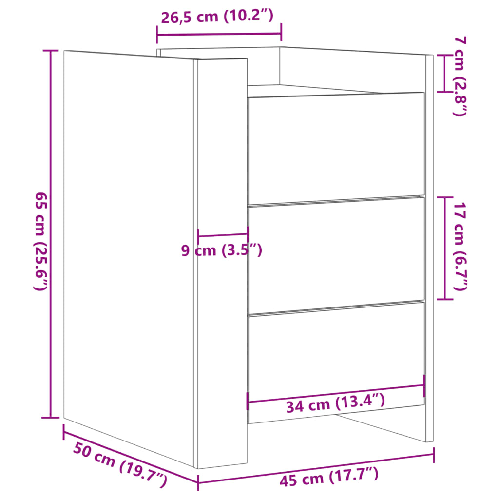 Noptieră, gri beton, 45x50x65 cm, lemn prelucrat GartenMobel Dekor