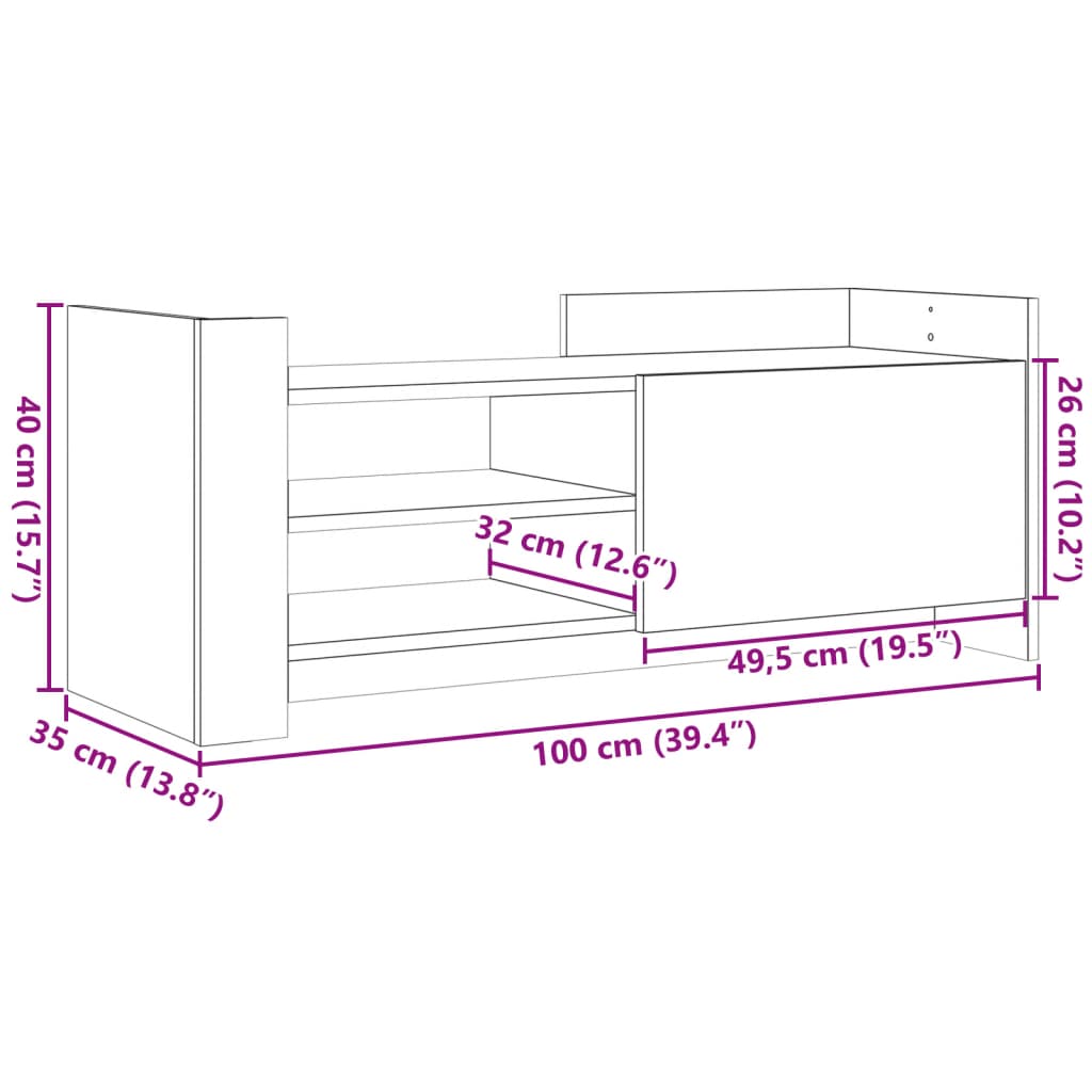 Comodă TV, gri sonoma, 100x35x40 cm, lemn prelucrat GartenMobel Dekor