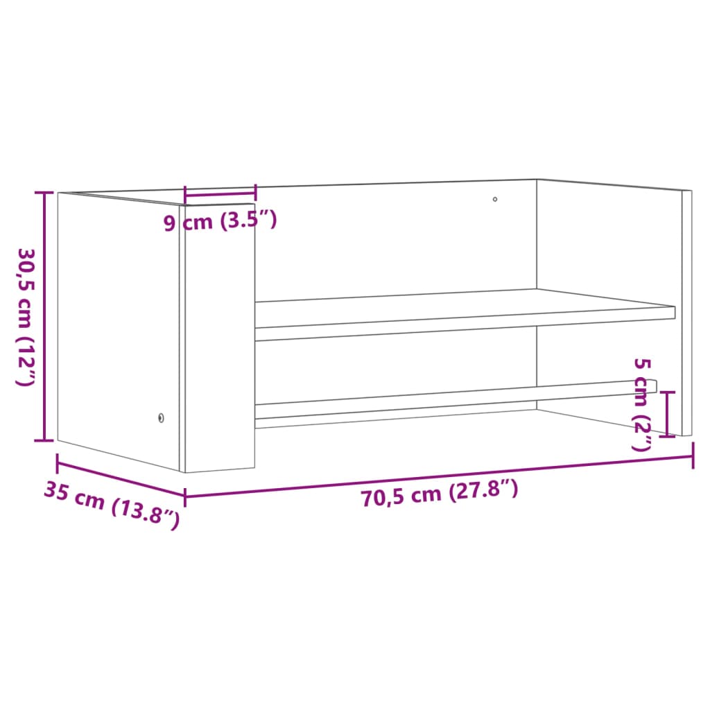 Raft de perete, gri sonoma, 70,5x35x30,5 cm, lemn prelucrat GartenMobel Dekor