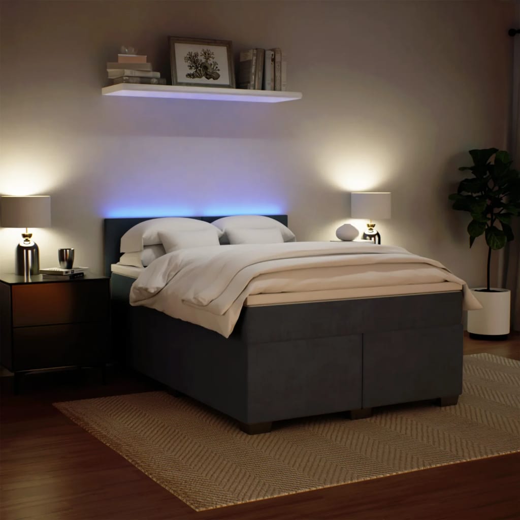 Pat box spring cu saltea, gri închis, 160x200 cm, catifea GartenMobel Dekor