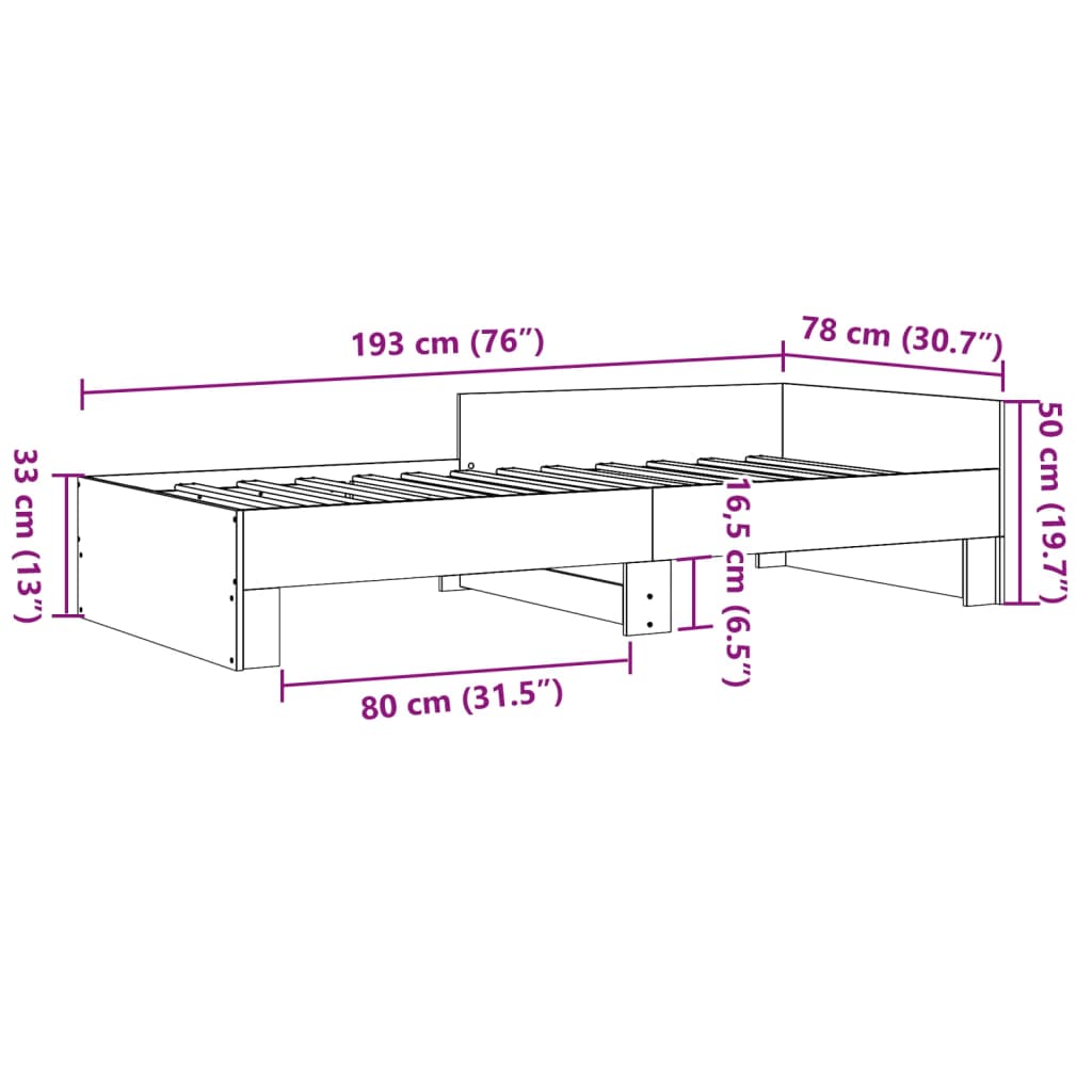 Cadru de pat, gri beton, 75x190 cm, lemn prelucrat GartenMobel Dekor