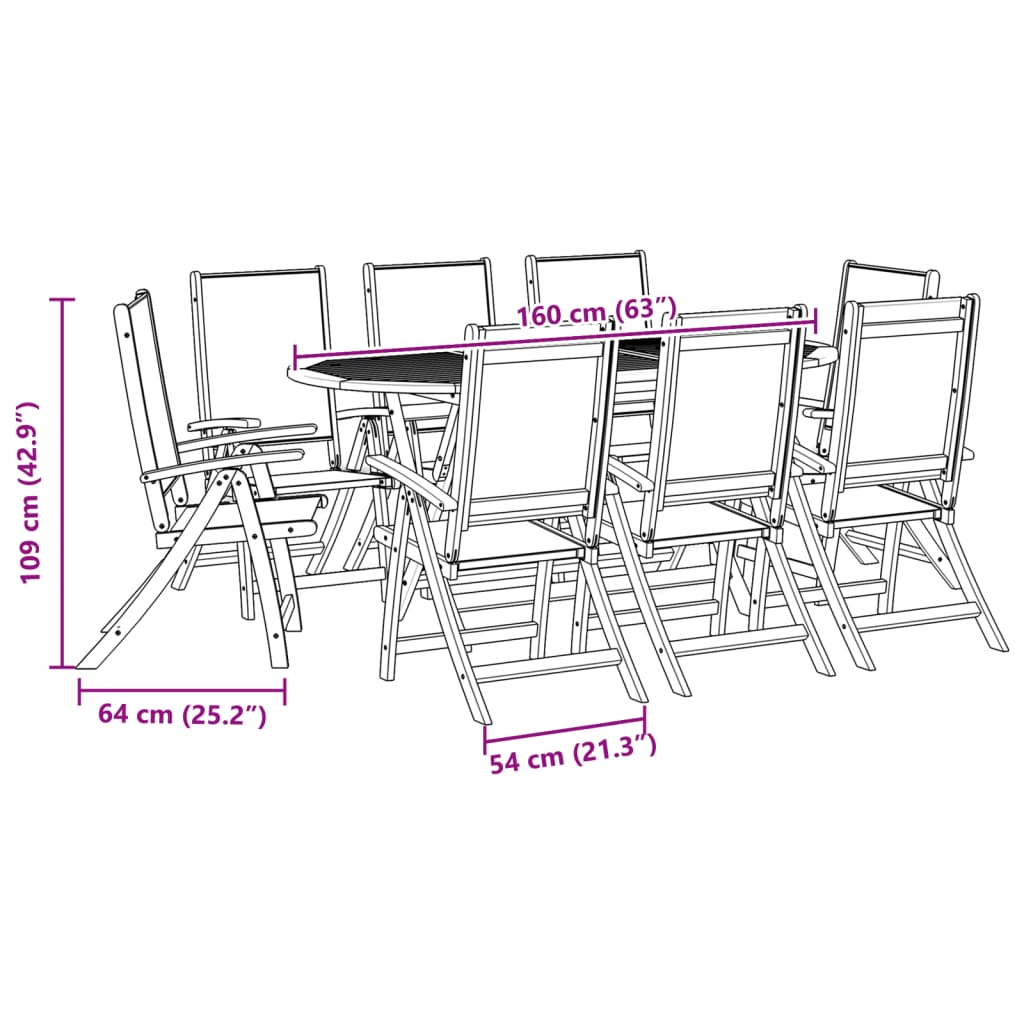 Set mobilier de grădină, 9 piese, lemn masiv acacia/textilenă GartenMobel Dekor