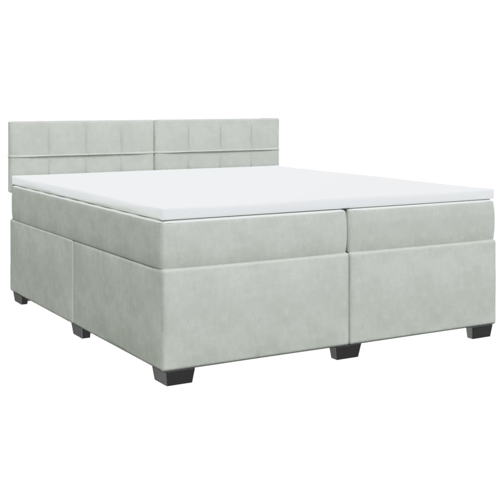 Pat box spring cu saltea, gri deschis, 200x200 cm, catifea GartenMobel Dekor
