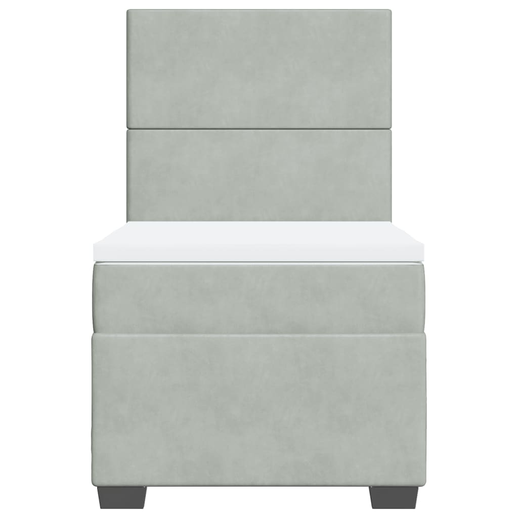 Pat box spring cu saltea, gri deschis, 90x190 cm, catifea GartenMobel Dekor