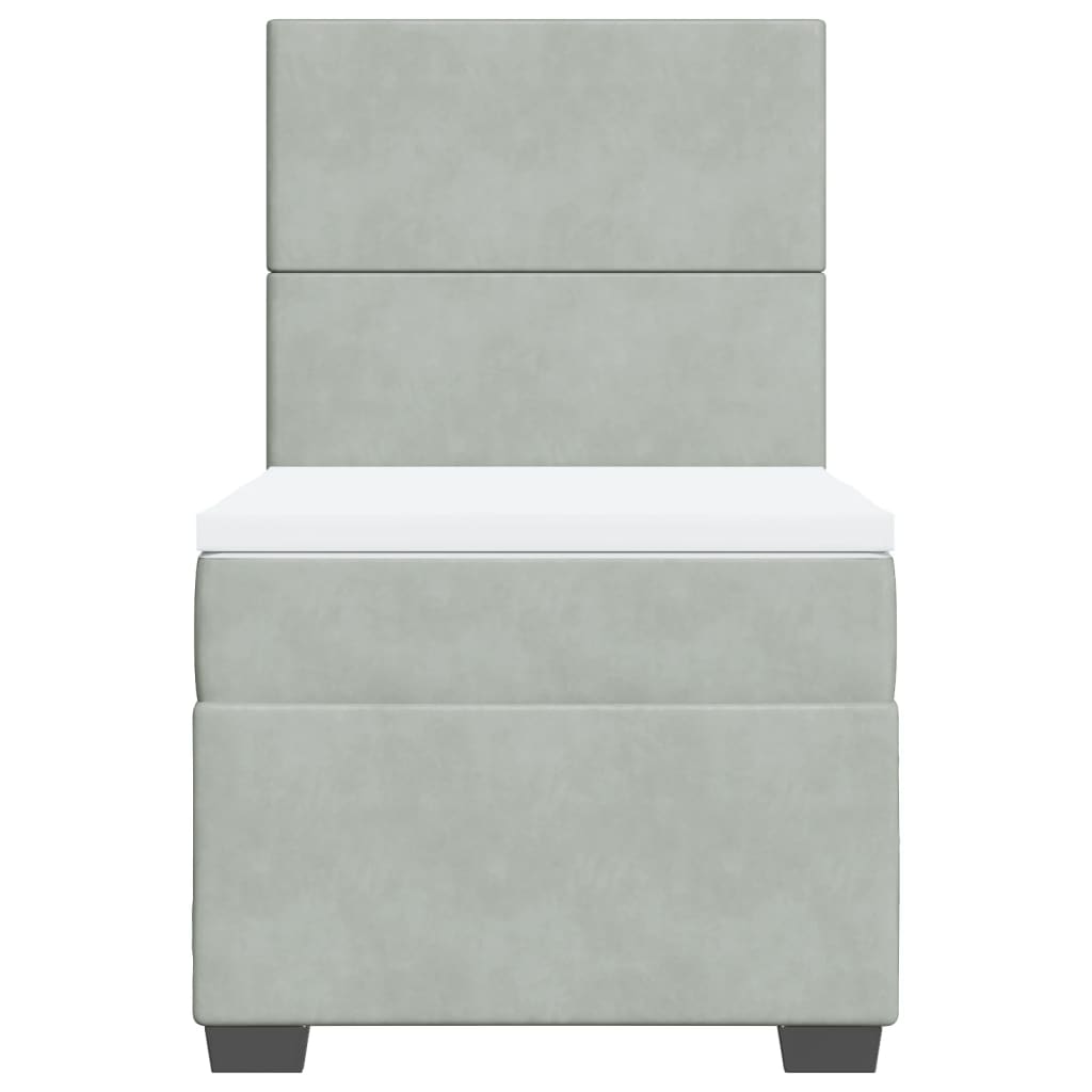 Pat box spring cu saltea, gri deschis, 100x200 cm, catifea GartenMobel Dekor