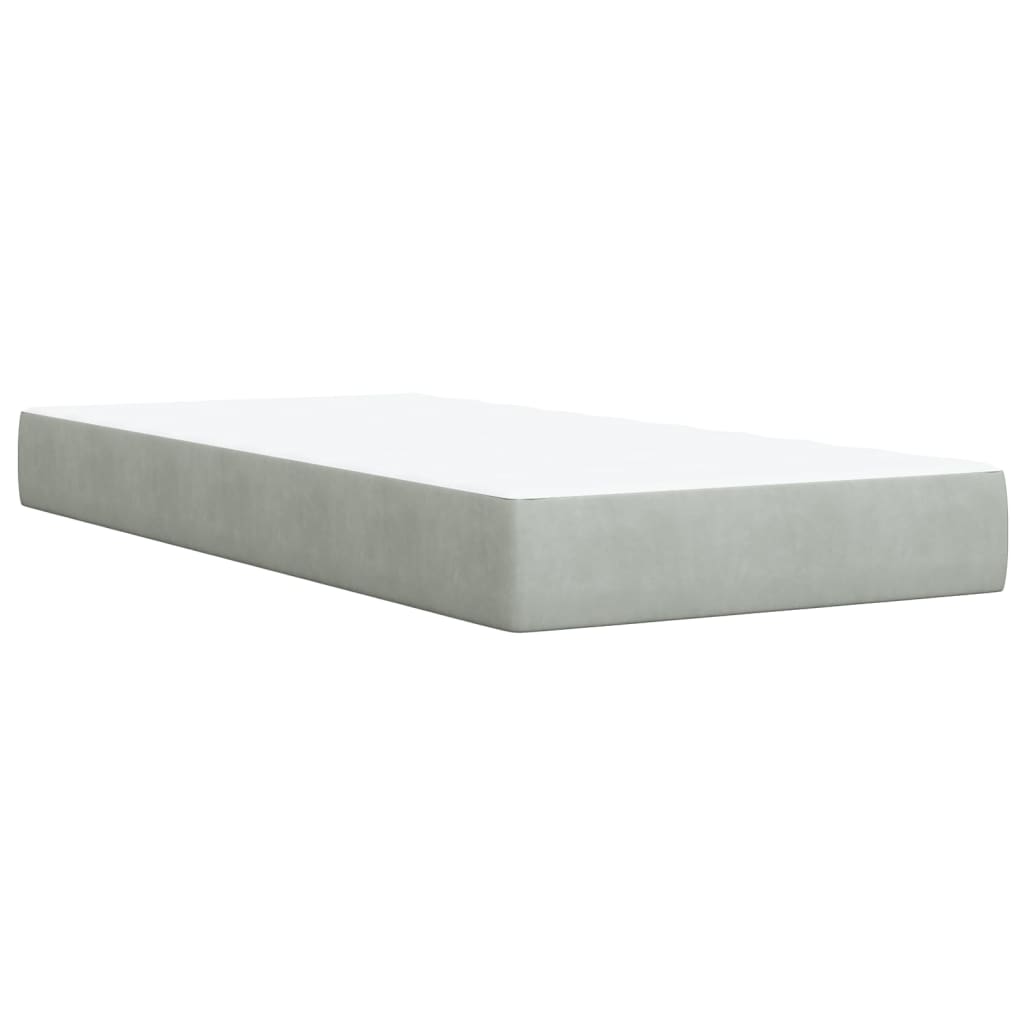 Pat box spring cu saltea, gri deschis, 100x200 cm, catifea GartenMobel Dekor