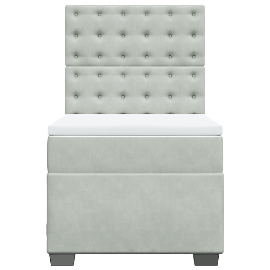 Pat box spring cu saltea, gri deschis, 100x200 cm, catifea GartenMobel Dekor