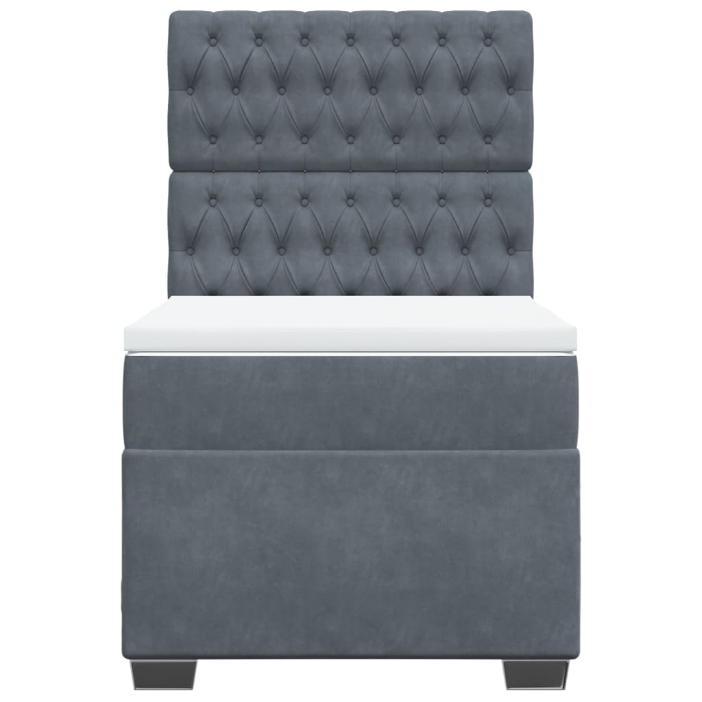 Pat box spring cu saltea, gri închis, 100x200 cm, catifea GartenMobel Dekor