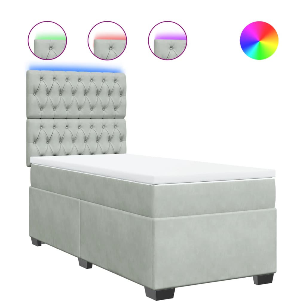 Pat box spring cu saltea, gri deschis, 100x200 cm, catifea GartenMobel Dekor