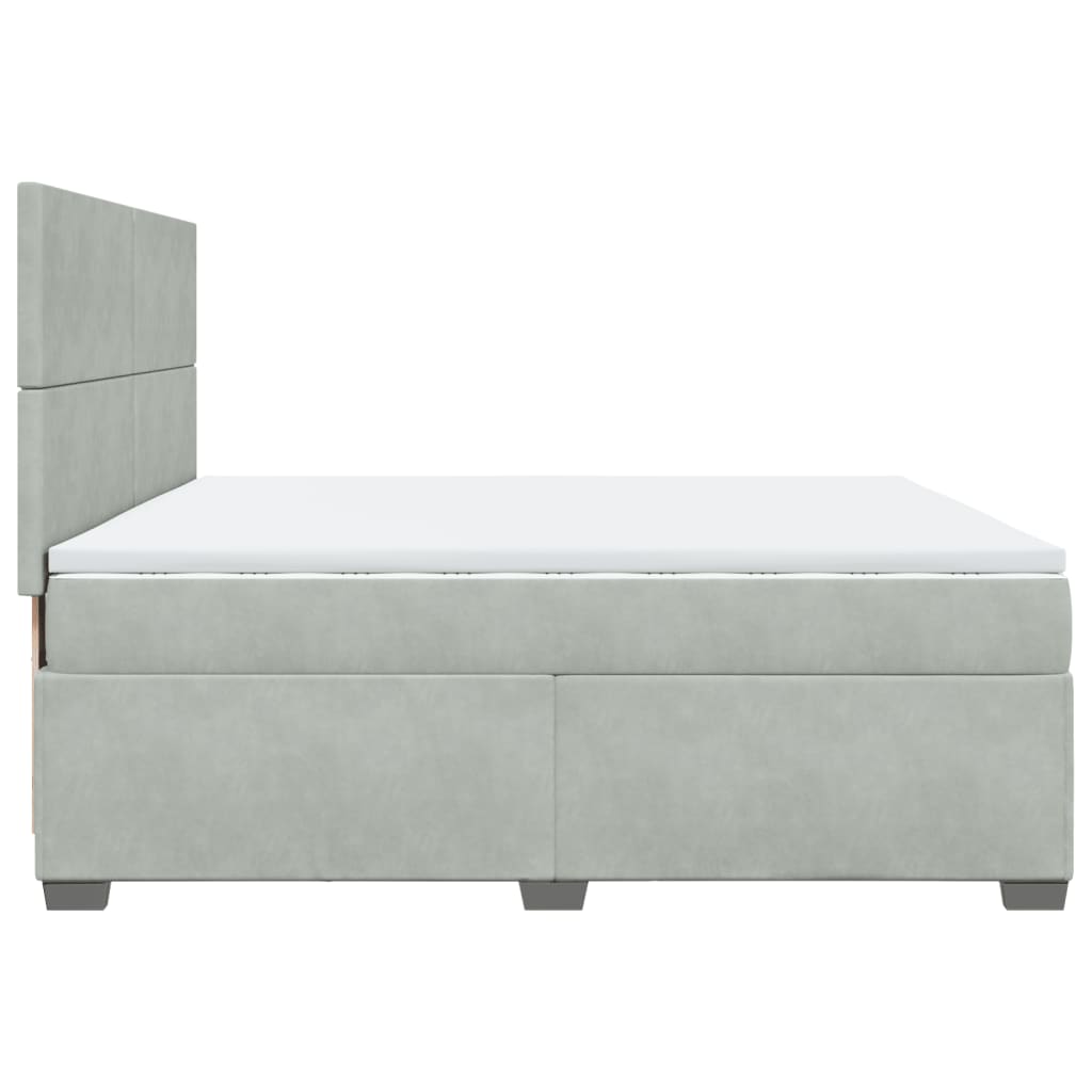 Pat box spring cu saltea, gri deschis, 200x200 cm, catifea GartenMobel Dekor