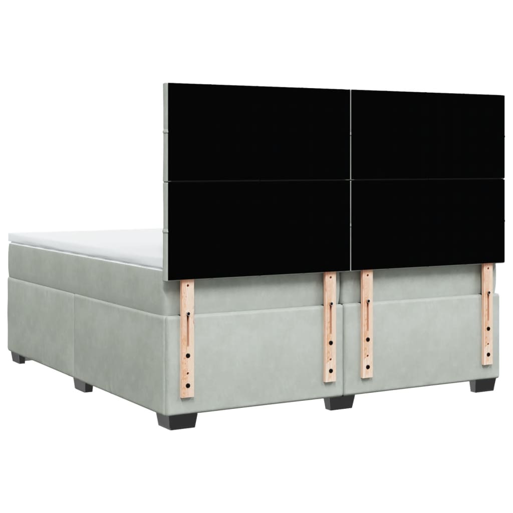 Pat box spring cu saltea, gri deschis, 200x200 cm, catifea GartenMobel Dekor