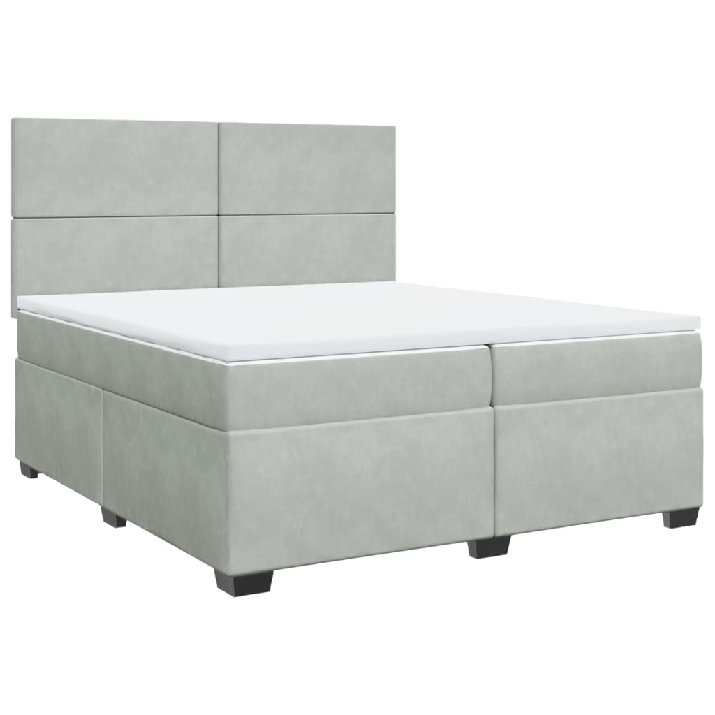 Pat box spring cu saltea, gri deschis, 200x200 cm, catifea GartenMobel Dekor