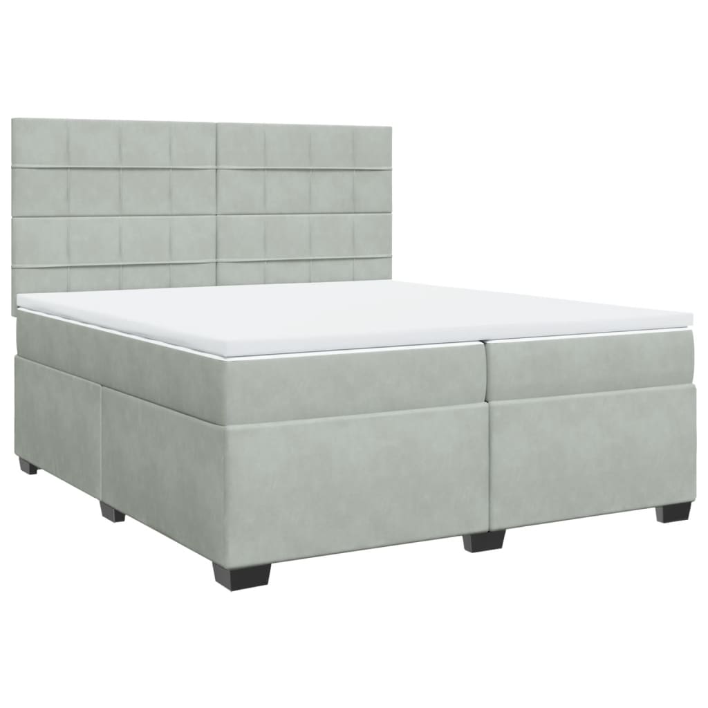 Pat box spring cu saltea, gri deschis, 200x200 cm, catifea GartenMobel Dekor