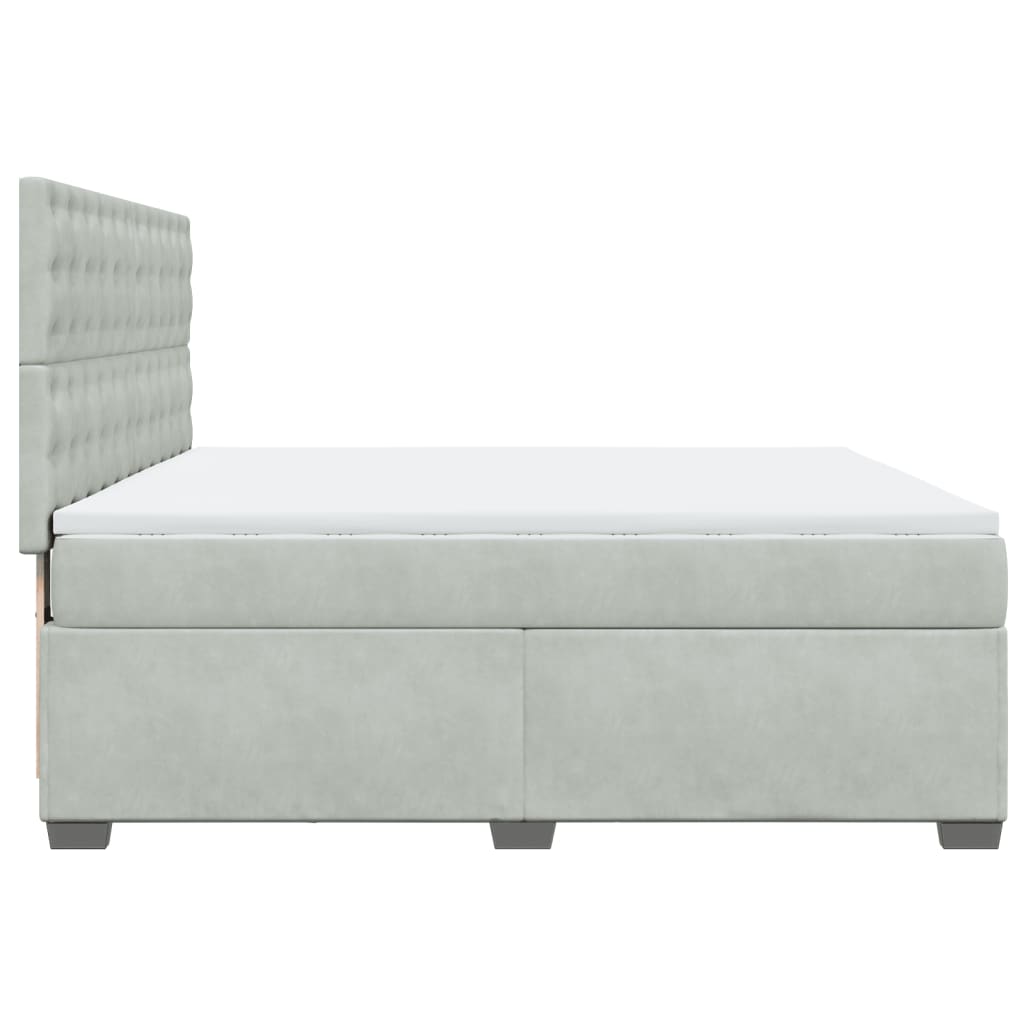 Pat box spring cu saltea, gri deschis, 200x200 cm, catifea GartenMobel Dekor