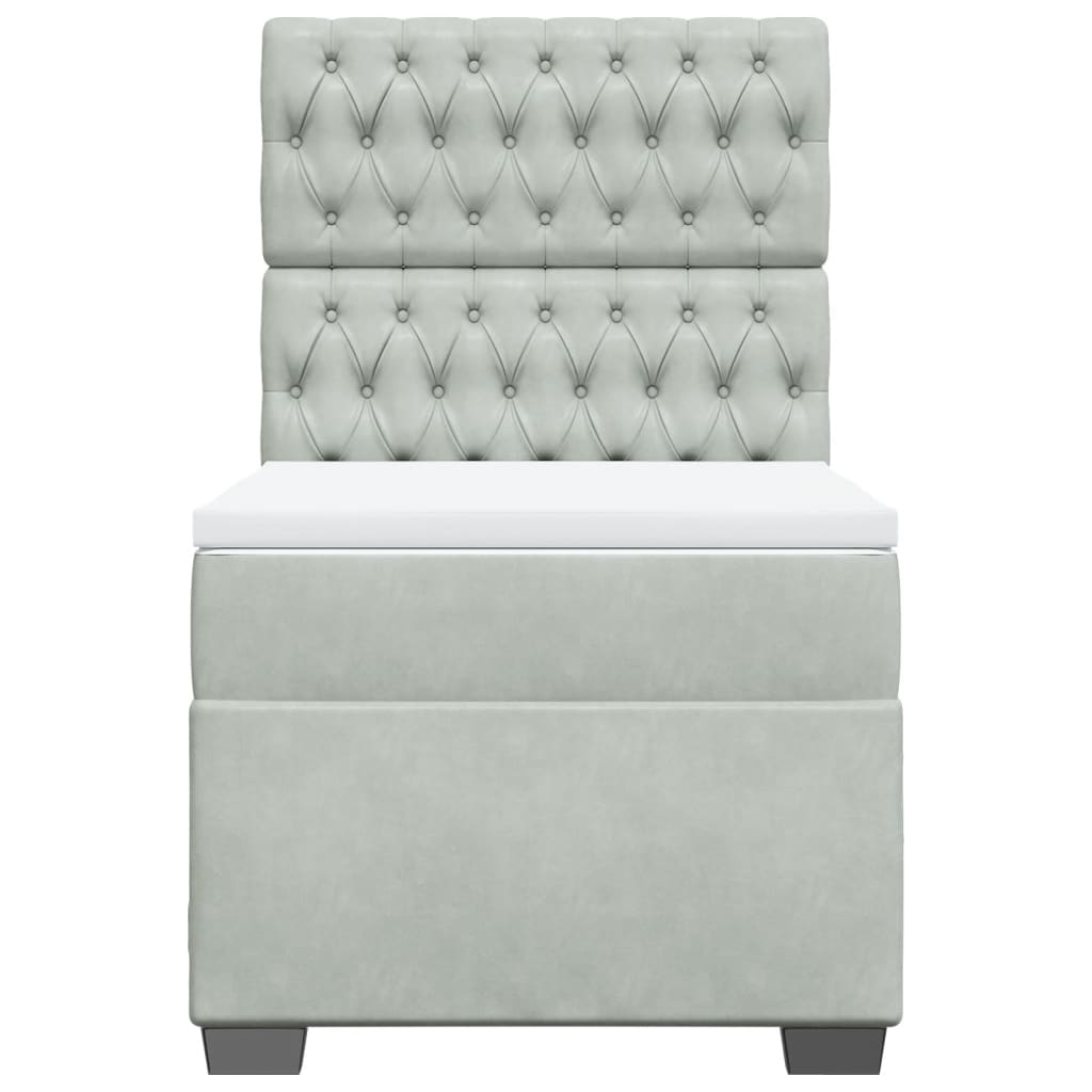 Pat box spring cu saltea, gri deschis, 90x190 cm, catifea GartenMobel Dekor