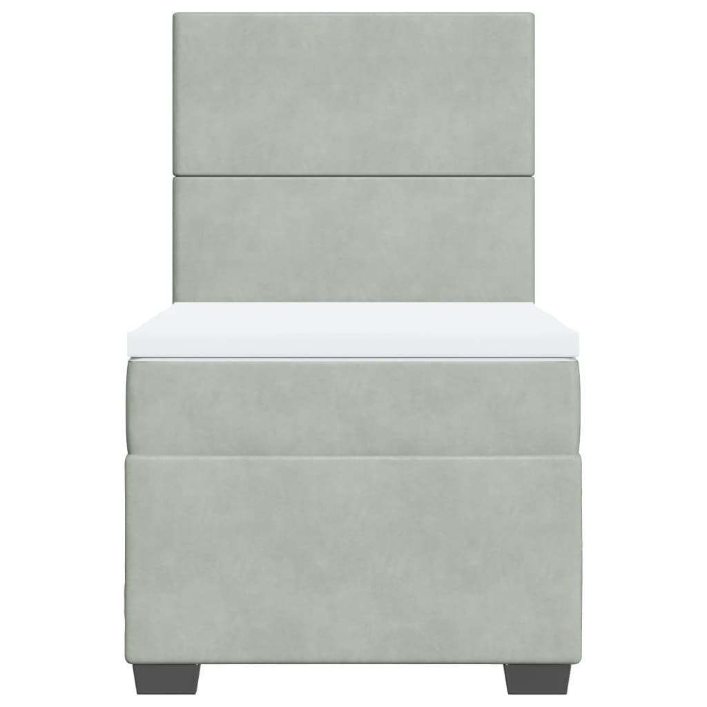 Pat box spring cu saltea, gri deschis, 90x190 cm, catifea GartenMobel Dekor