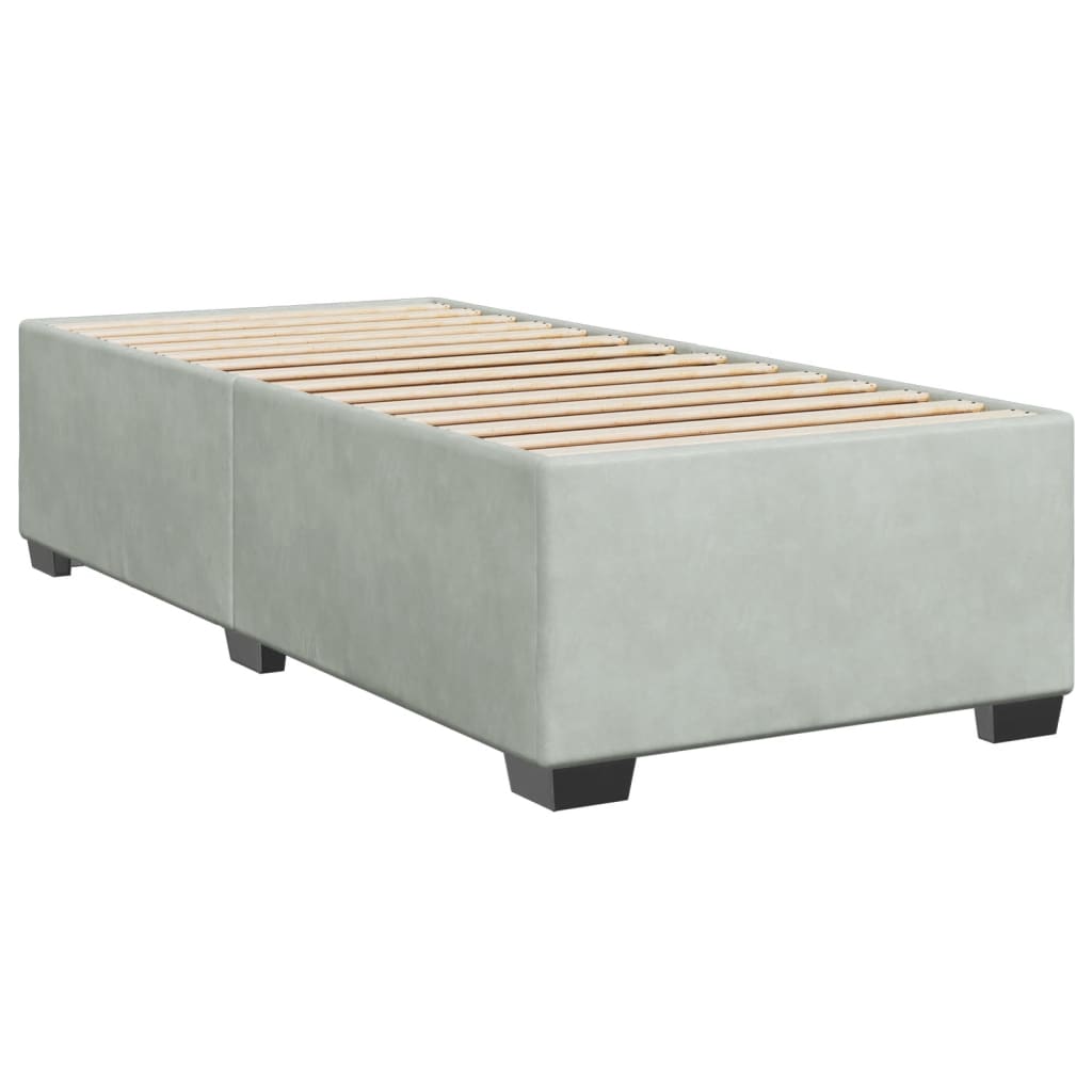 Pat box spring cu saltea, gri deschis, 90x190 cm, catifea GartenMobel Dekor