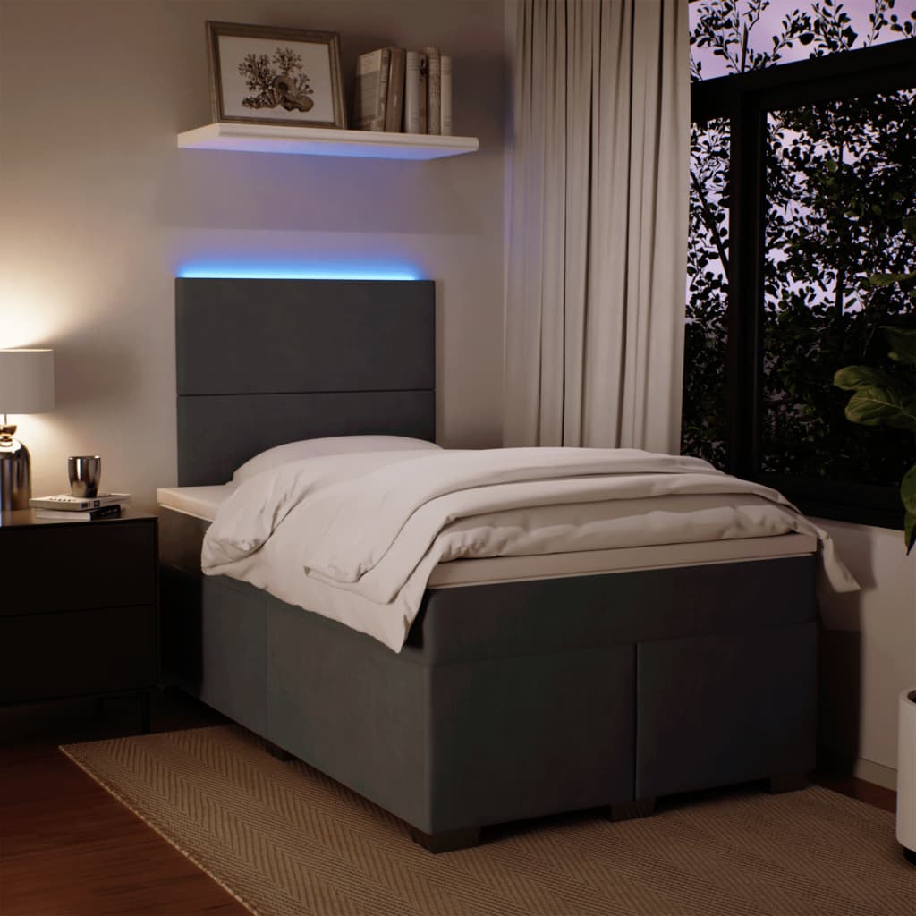 Pat box spring cu saltea, gri închis, 120x190 cm, catifea GartenMobel Dekor