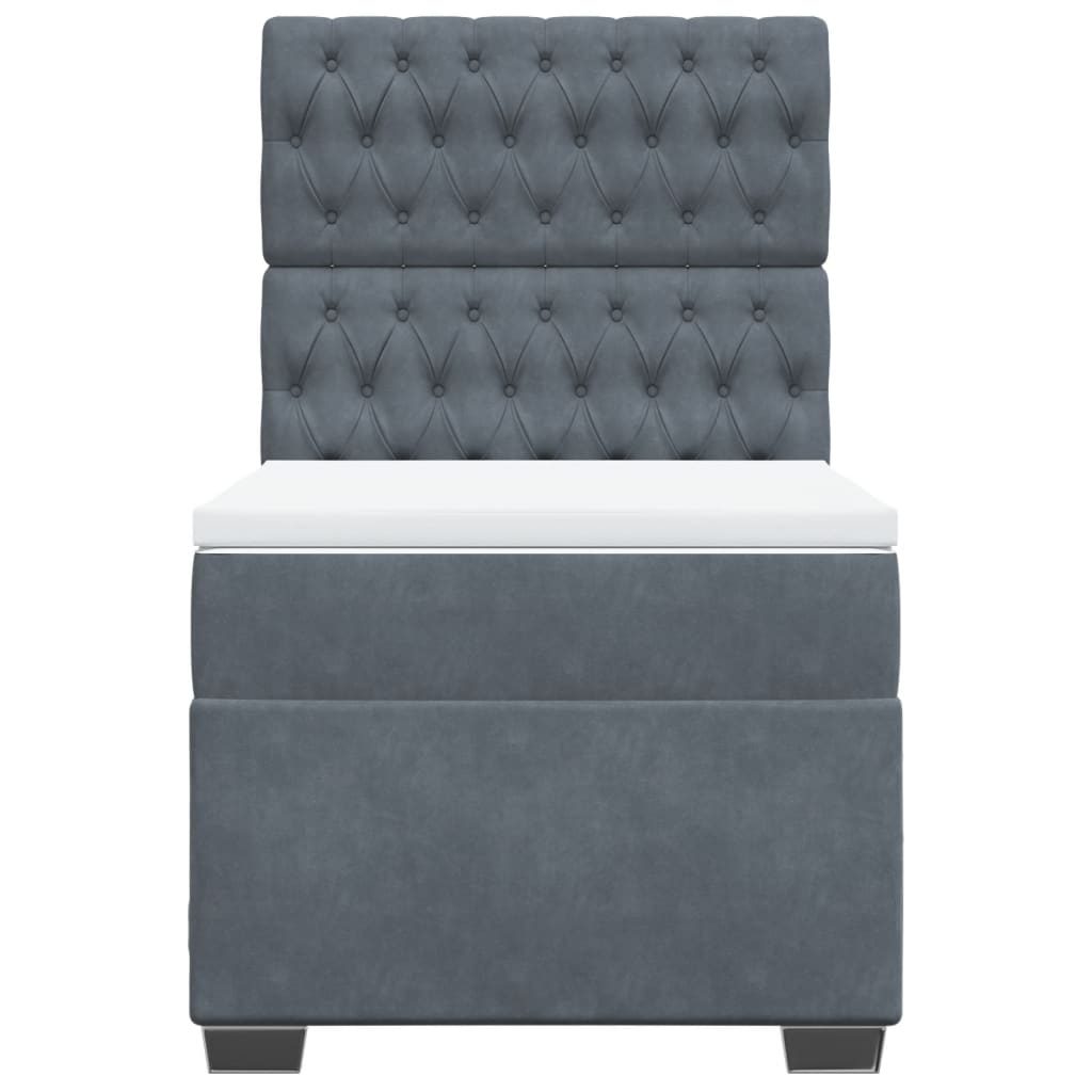 Pat box spring cu saltea, gri închis, 90x190 cm, catifea GartenMobel Dekor