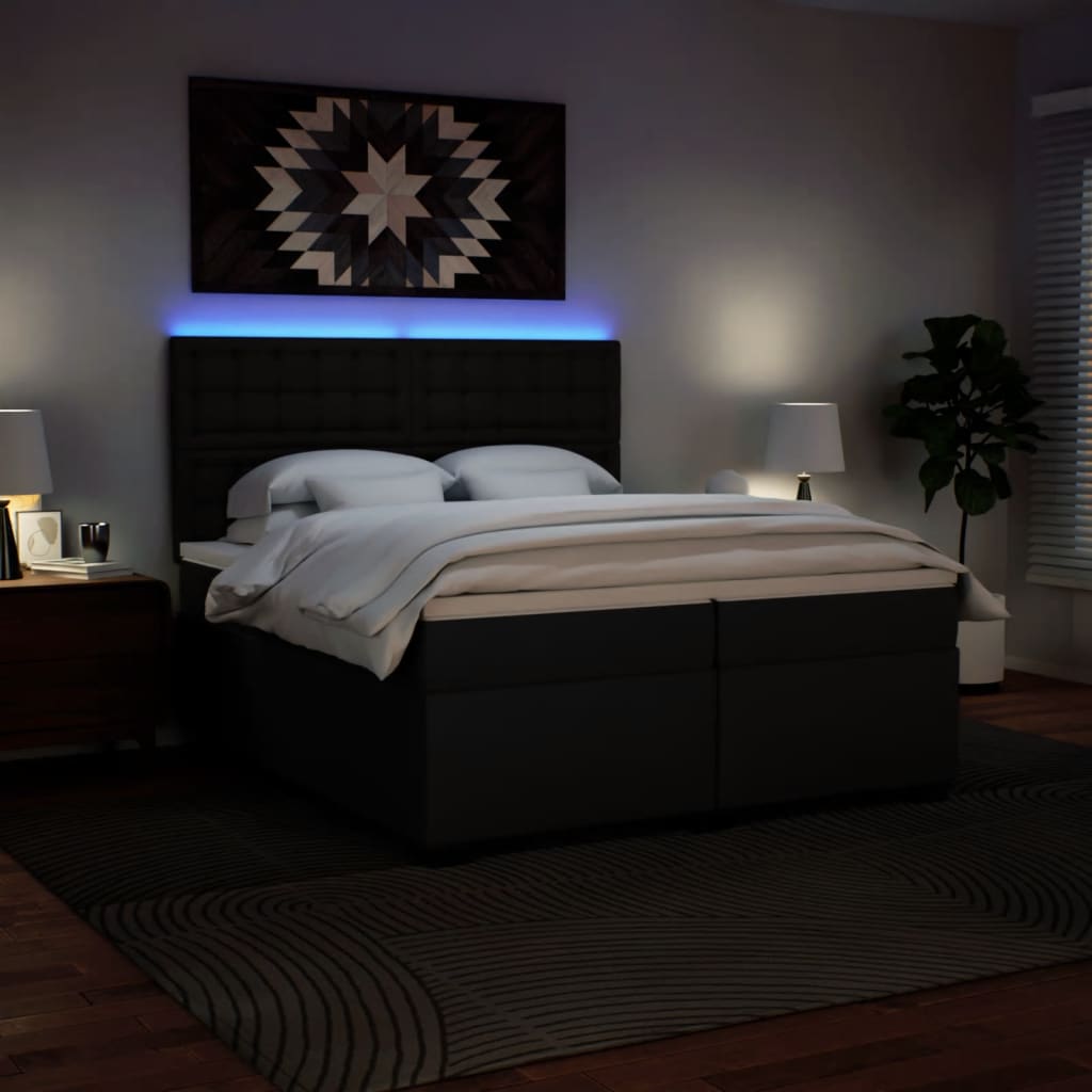 Pat box spring cu saltea, negru, 200x200 cm, piele ecologică GartenMobel Dekor