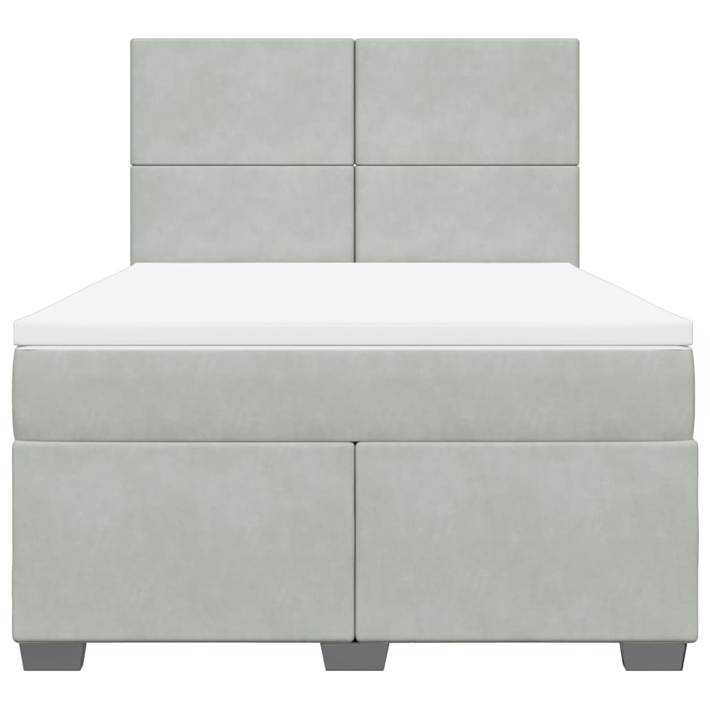 Pat box spring cu saltea, gri deschis, 140x190 cm, catifea GartenMobel Dekor
