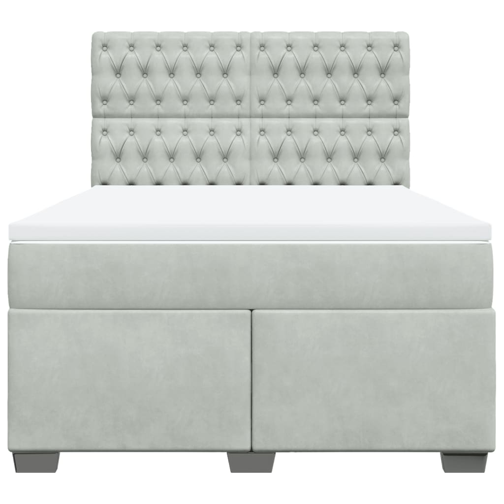 Pat box spring cu saltea, gri deschis, 140x190 cm, catifea GartenMobel Dekor