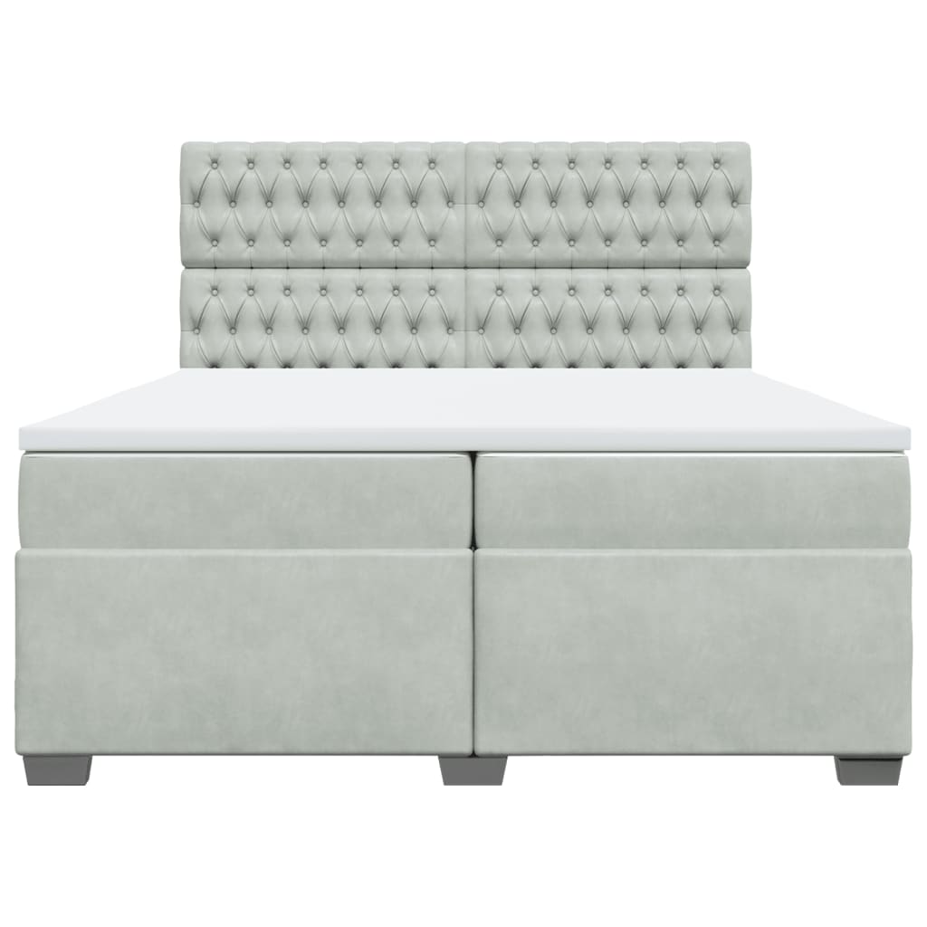 Pat box spring cu saltea, gri deschis, 200x200 cm, catifea GartenMobel Dekor