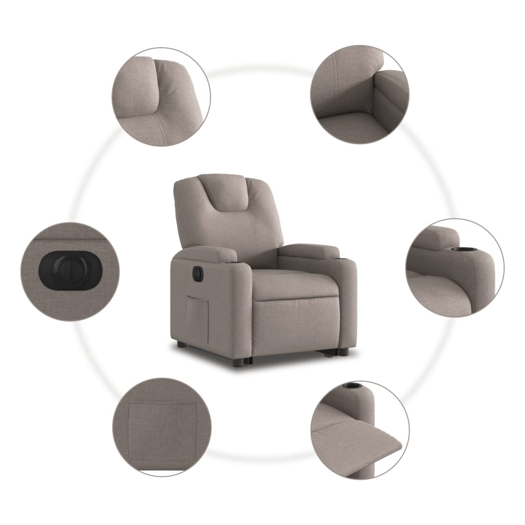 Fotoliu electric rabatabil cu ridicare, gri taupe, textil GartenMobel Dekor