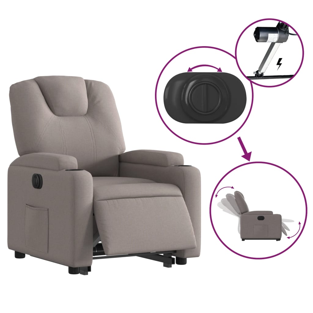 Fotoliu electric rabatabil cu ridicare, gri taupe, textil GartenMobel Dekor