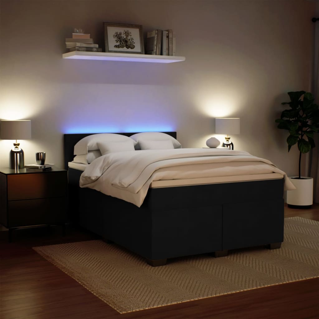 Pat box spring cu saltea, negru, 140x200 cm, catifea GartenMobel Dekor