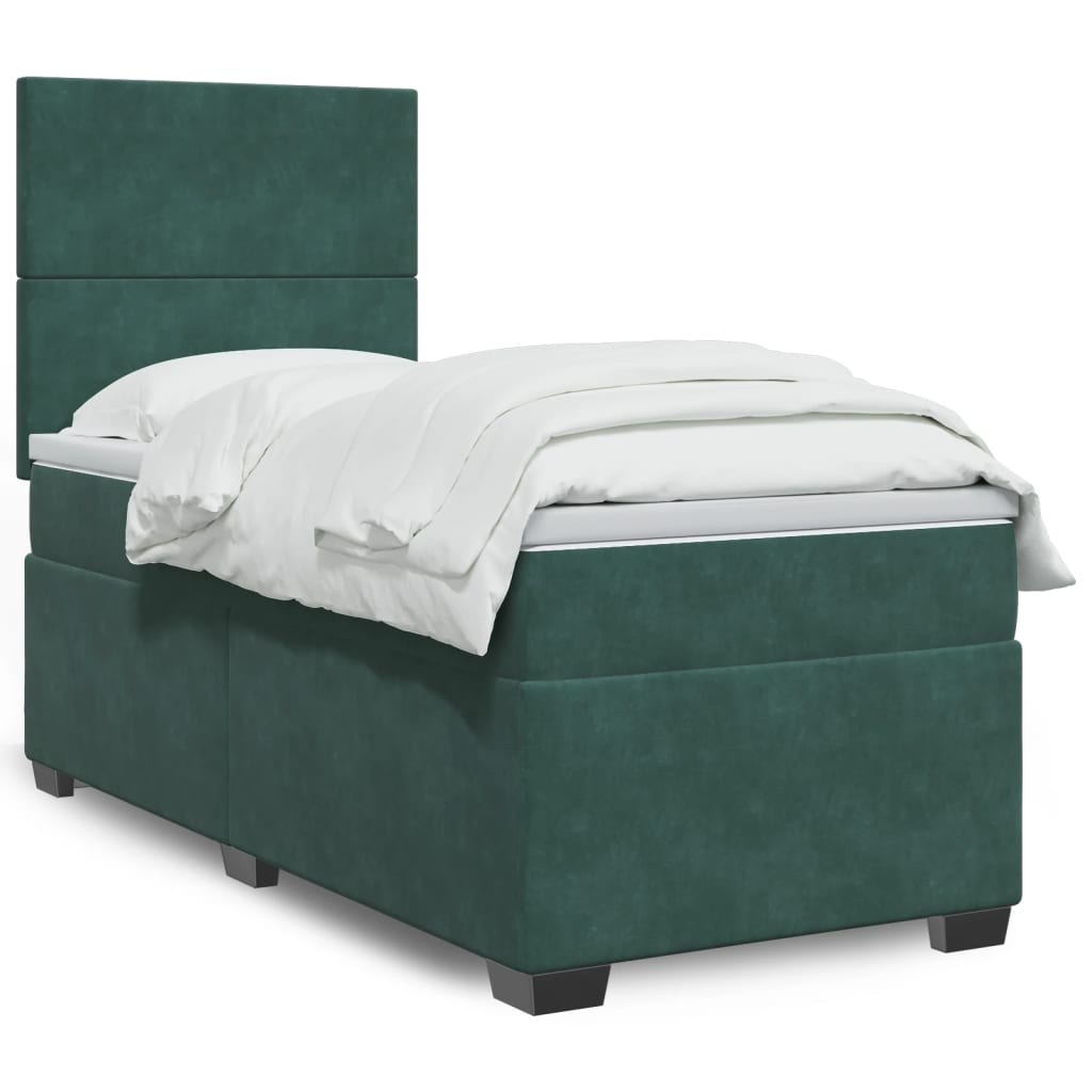 Pat box spring cu saltea, verde închis, 90x190 cm, catifea GartenMobel Dekor