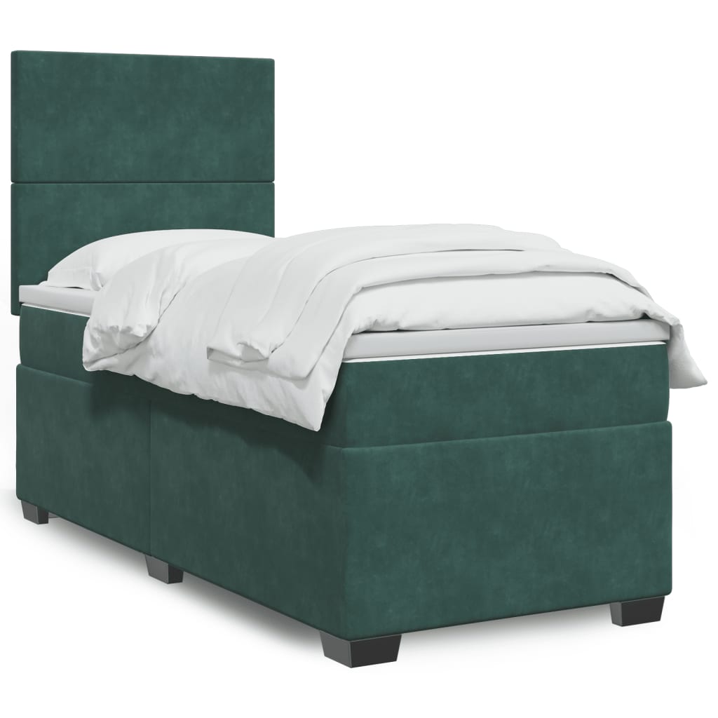 Pat box spring cu saltea, verde închis, 90x190 cm, catifea GartenMobel Dekor