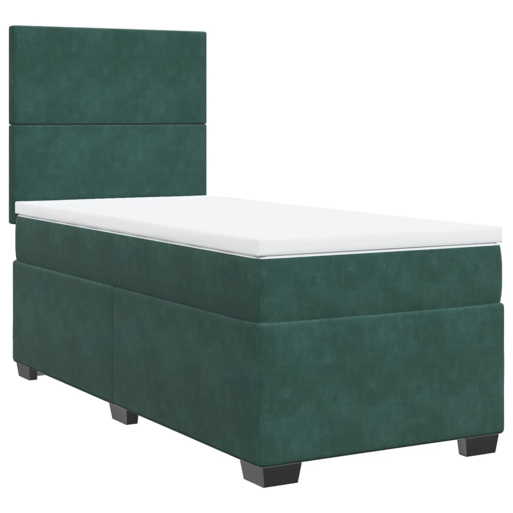 Pat box spring cu saltea, verde închis, 90x190 cm, catifea GartenMobel Dekor