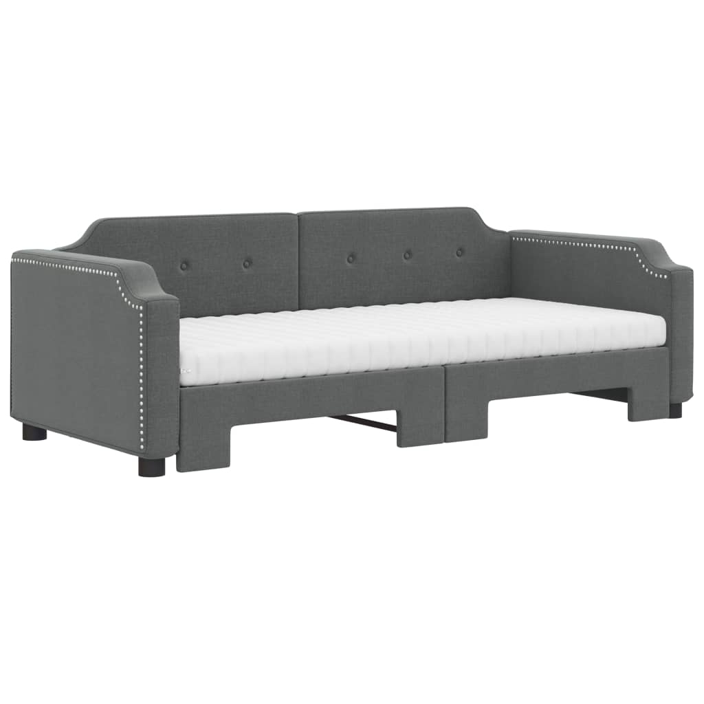 Pat de zi cu extensie și saltele, gri închis, 100x200 cm textil GartenMobel Dekor