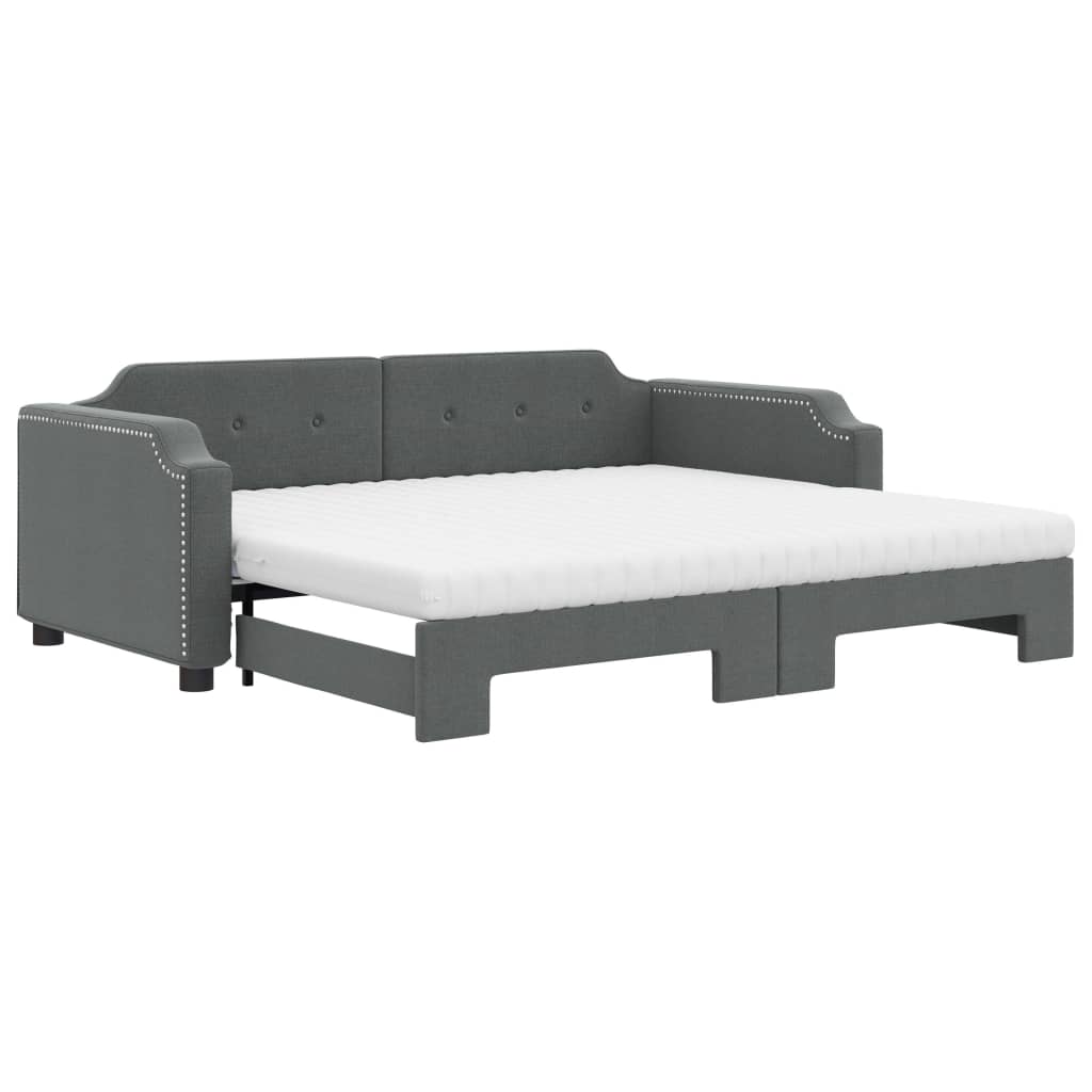 Pat de zi cu extensie și saltele, gri închis, 100x200 cm textil GartenMobel Dekor