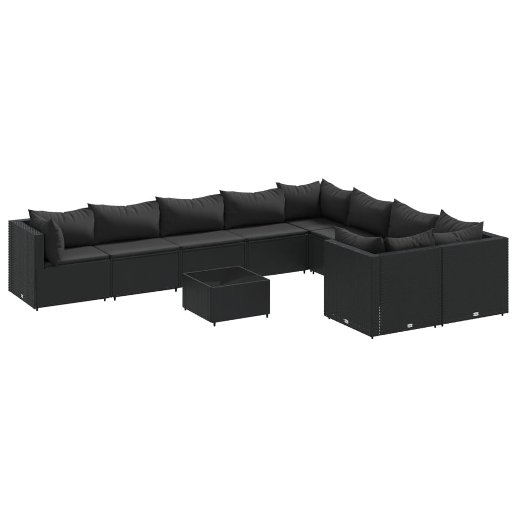 Set canapele de grădină cu perne, 10 piese, negru, poliratan GartenMobel Dekor