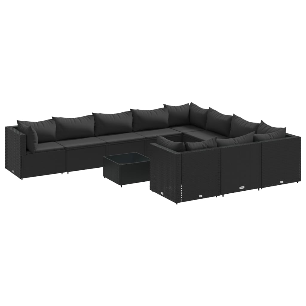 Set canapele de grădină cu perne, 11 piese, negru, poliratan GartenMobel Dekor